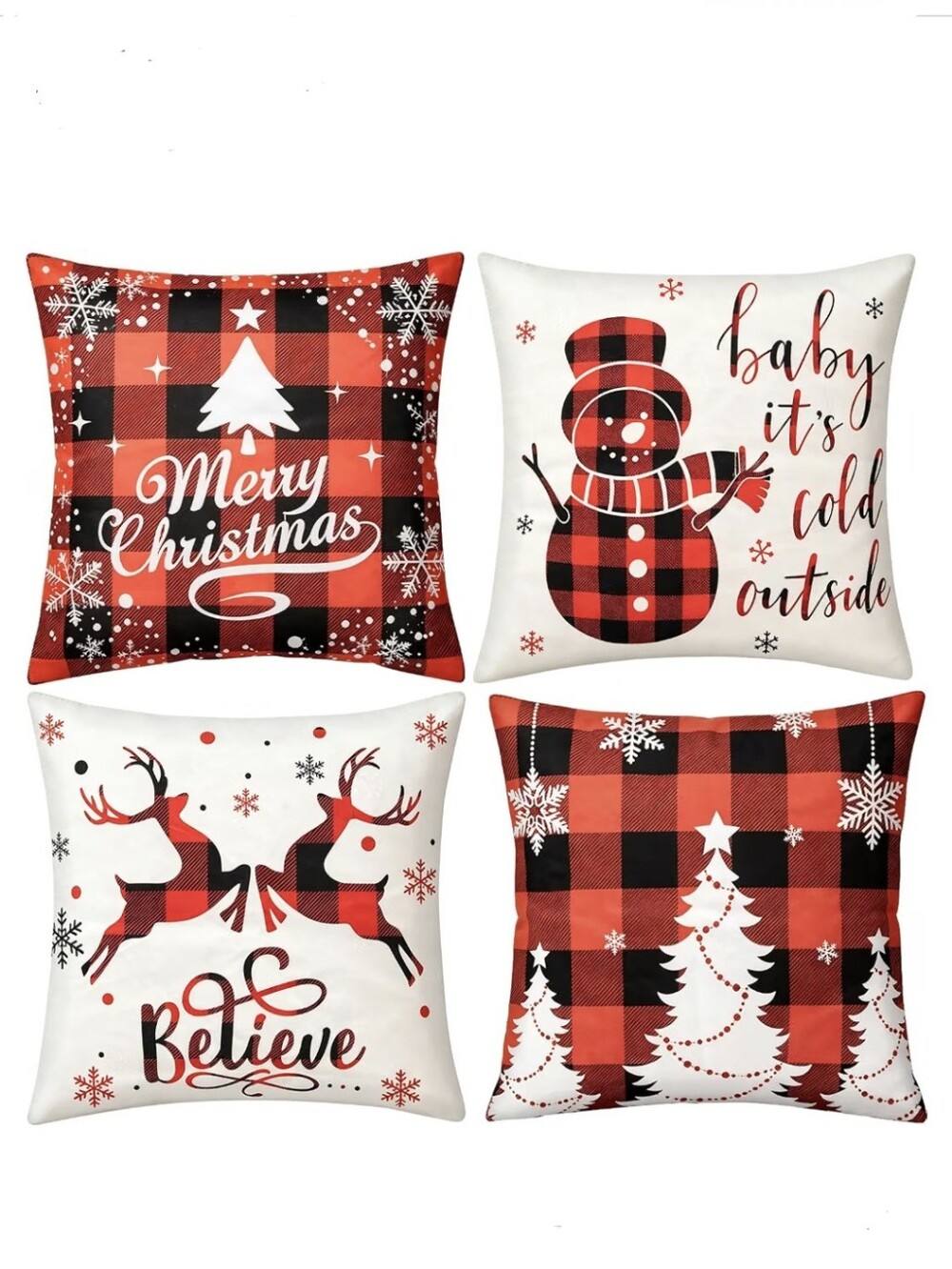 (4pc) 18 Inch Christmas Pillow Cover Set
